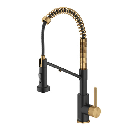 KRAUS Single Handle Kitchen Faucet with Integrated Dispenser for Water Filtration in Brushed Brass & Matte Black - KFF-1610BBMB