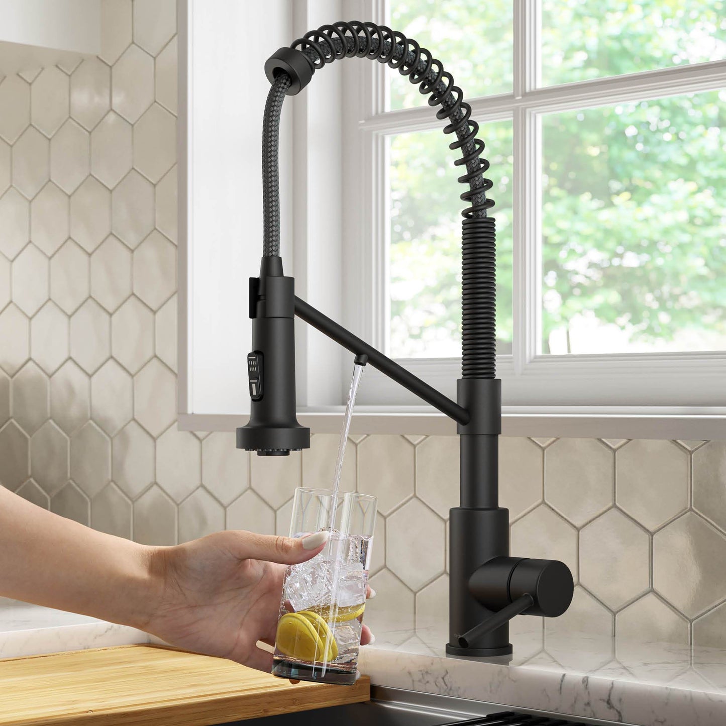 KRAUS Single Handle Kitchen Faucet with Integrated Dispenser for Water Filtration in Matte Black - KFF-1610MB