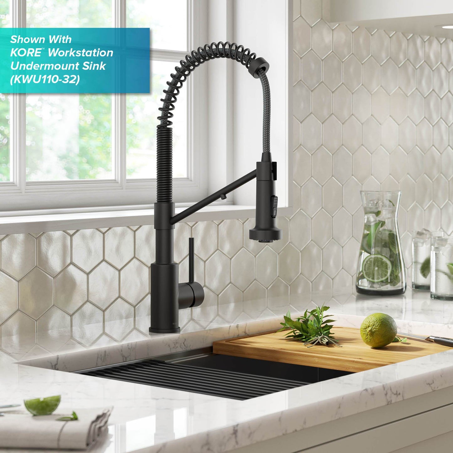 KRAUS Single Handle Kitchen Faucet with Integrated Dispenser for Water Filtration in Matte Black - KFF-1610MB