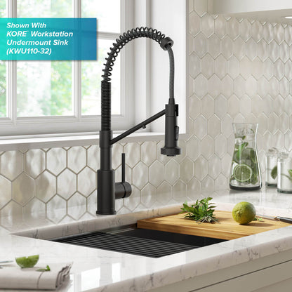 KRAUS Single Handle Kitchen Faucet with Integrated Dispenser for Water Filtration in Matte Black - KFF-1610MB
