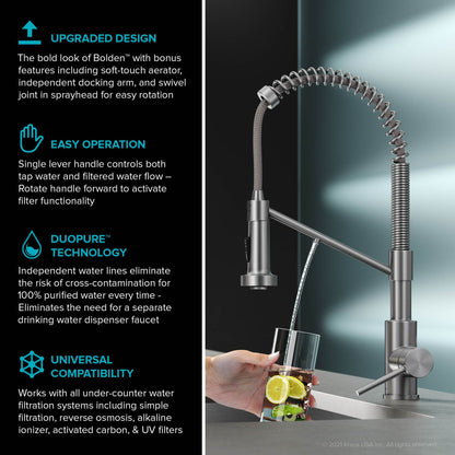KRAUS Single Handle Kitchen Faucet with Integrated Dispenser for Water Filtration in Matte Black - KFF-1610MB