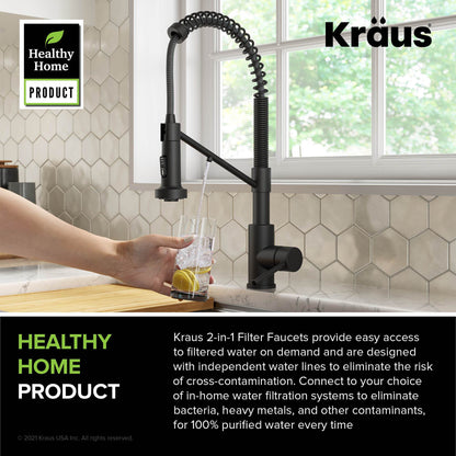 KRAUS Single Handle Kitchen Faucet with Integrated Dispenser for Water Filtration in Matte Black - KFF-1610MB