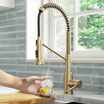 KRAUS Single Handle Kitchen Faucet with Integrated Dispenser for Water Filtration in Spot Free Antique Champagne Bronze - KFF-1610SFACB