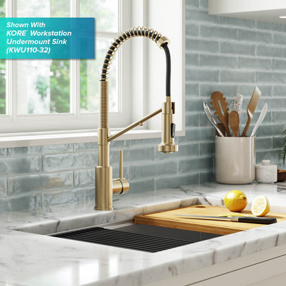 KRAUS Single Handle Kitchen Faucet with Integrated Dispenser for Water Filtration in Spot Free Antique Champagne Bronze - KFF-1610SFACB