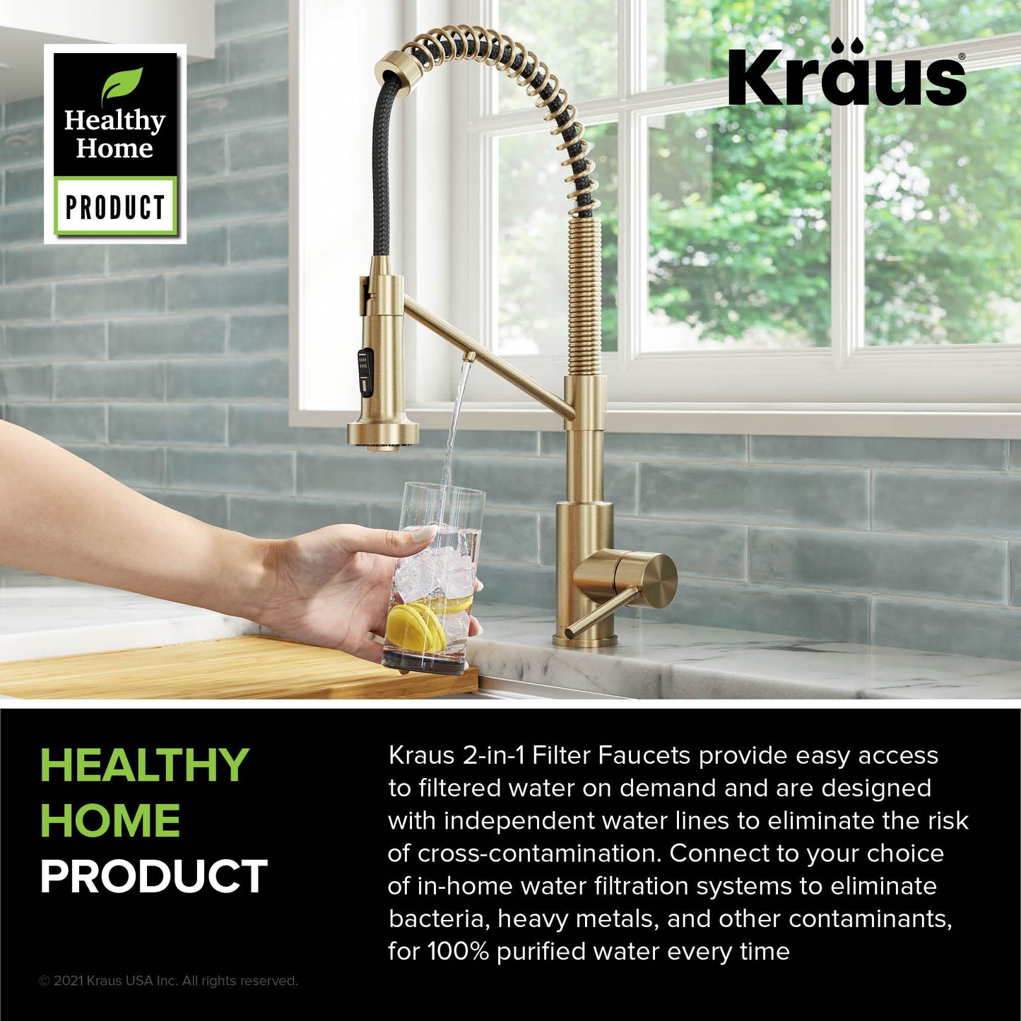 KRAUS Single Handle Kitchen Faucet with Integrated Dispenser for Water Filtration in Spot Free Antique Champagne Bronze - KFF-1610SFACB