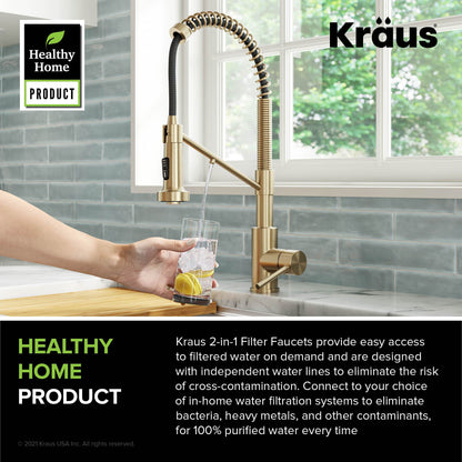 KRAUS Single Handle Kitchen Faucet with Integrated Dispenser for Water Filtration in Spot Free Antique Champagne Bronze - KFF-1610SFACB