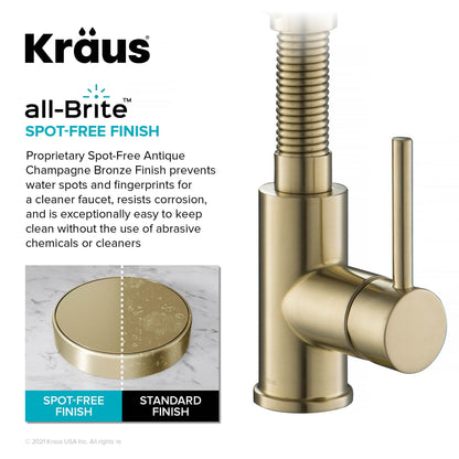 KRAUS Single Handle Kitchen Faucet with Integrated Dispenser for Water Filtration in Spot Free Antique Champagne Bronze - KFF-1610SFACB