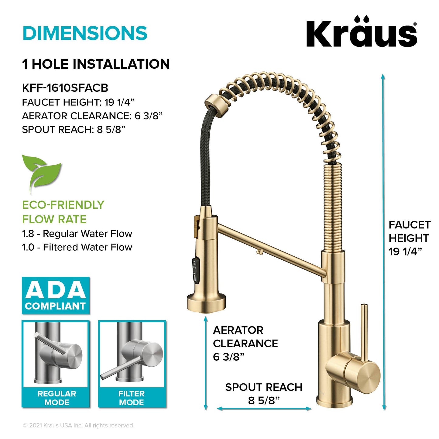 KRAUS Single Handle Kitchen Faucet with Integrated Dispenser for Water Filtration in Spot Free Antique Champagne Bronze - KFF-1610SFACB
