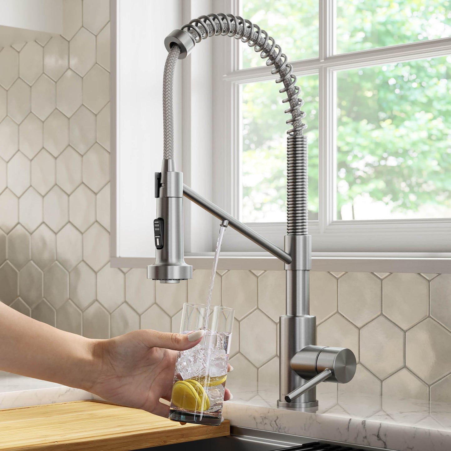KRAUS Single Handle Kitchen Faucet with Integrated Dispenser for Water Filtration in Spot Free Stainless Steel - KFF-1610SFS