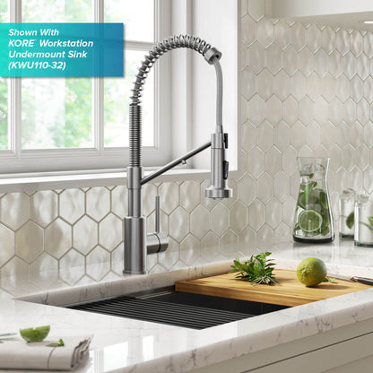 KRAUS Single Handle Kitchen Faucet with Integrated Dispenser for Water Filtration in Spot Free Stainless Steel - KFF-1610SFS