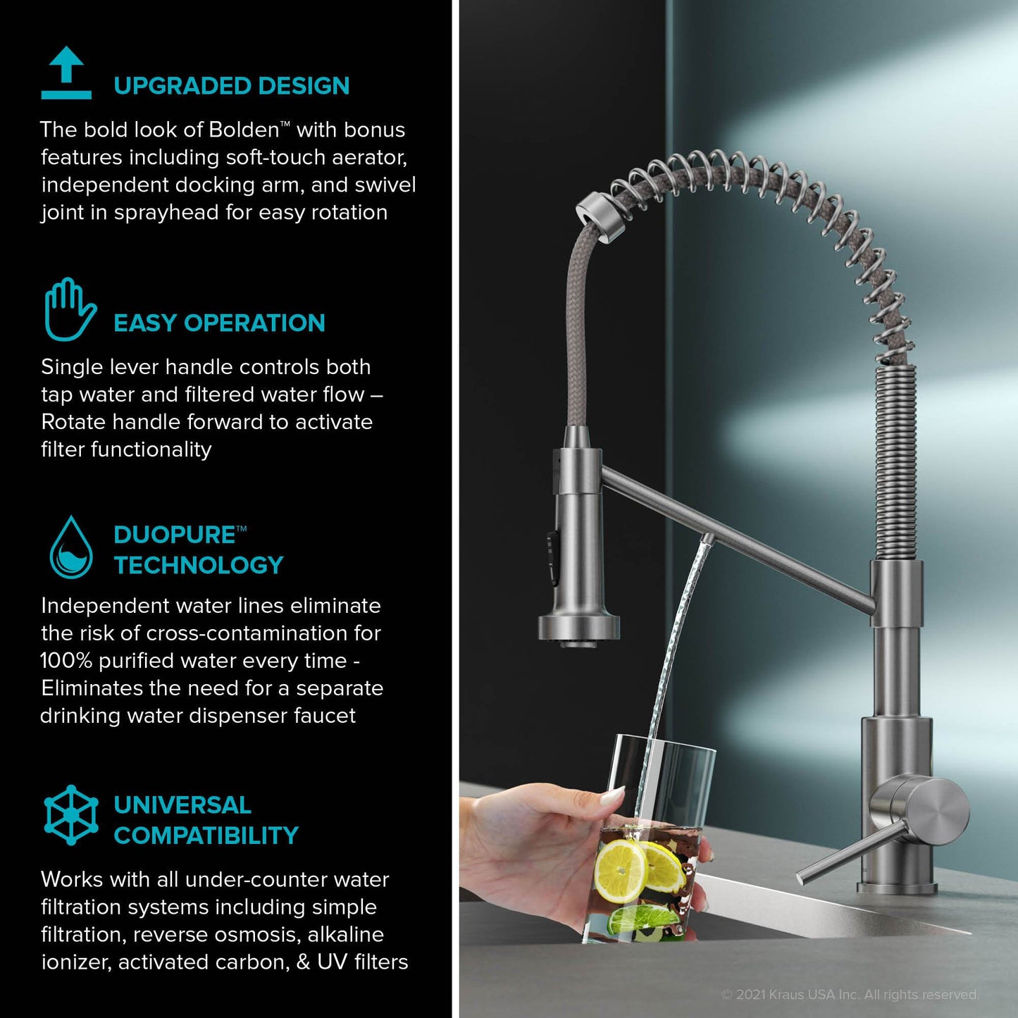 KRAUS Single Handle Kitchen Faucet with Integrated Dispenser for Water Filtration in Spot Free Stainless Steel - KFF-1610SFS