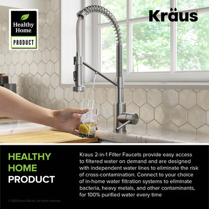 KRAUS Single Handle Kitchen Faucet with Integrated Dispenser for Water Filtration in Spot Free Stainless Steel - KFF-1610SFS