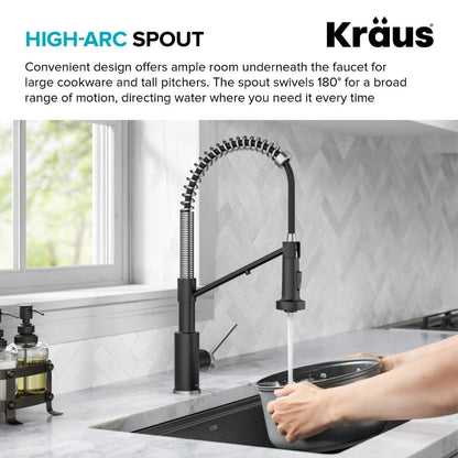 KRAUS Single Handle Kitchen Faucet with Integrated Dispenser for Water Filtration in Spot-Free Stainless Steel & Matte Black
