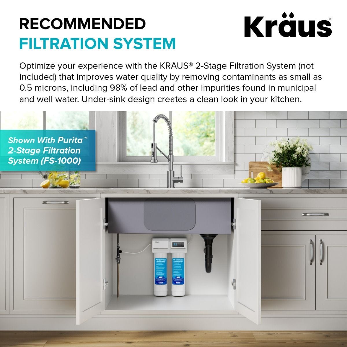 KRAUS Single Handle Kitchen Faucet with Integrated Dispenser for Water Filtration in Spot-Free Stainless Steel & Matte Black