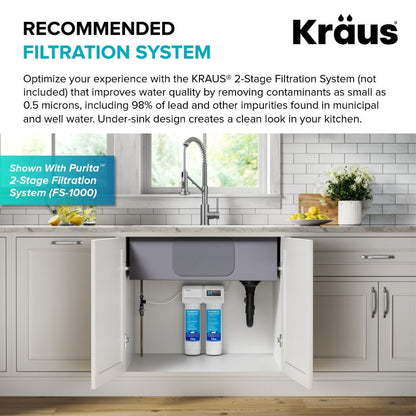 KRAUS Single Handle Kitchen Faucet with Integrated Dispenser for Water Filtration in Spot-Free Stainless Steel & Matte Black