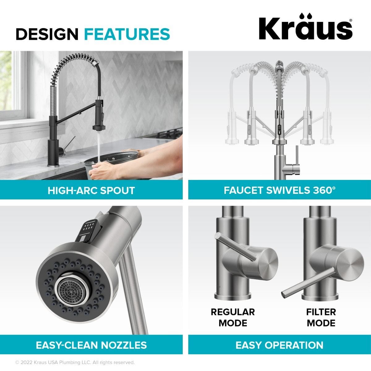 KRAUS Single Handle Kitchen Faucet with Integrated Dispenser for Water Filtration in Spot-Free Stainless Steel & Matte Black