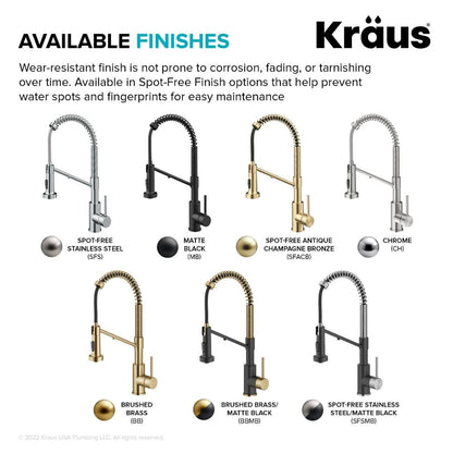 KRAUS Single Handle Kitchen Faucet with Integrated Dispenser for Water Filtration in Spot-Free Stainless Steel & Matte Black