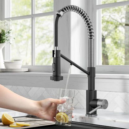 KRAUS Single Handle Kitchen Faucet with Integrated Dispenser for Water Filtration in Spot-Free Stainless Steel & Matte Black