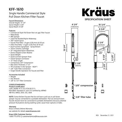KRAUS Single Handle Kitchen Faucet with Integrated Dispenser for Water Filtration in Spot-Free Stainless Steel & Matte Black