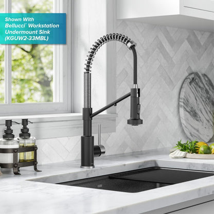 KRAUS Single Handle Kitchen Faucet with Integrated Dispenser for Water Filtration in Spot-Free Stainless Steel & Matte Black