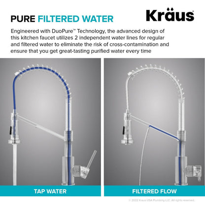 KRAUS Single Handle Kitchen Faucet with Integrated Dispenser for Water Filtration in Spot-Free Stainless Steel & Matte Black
