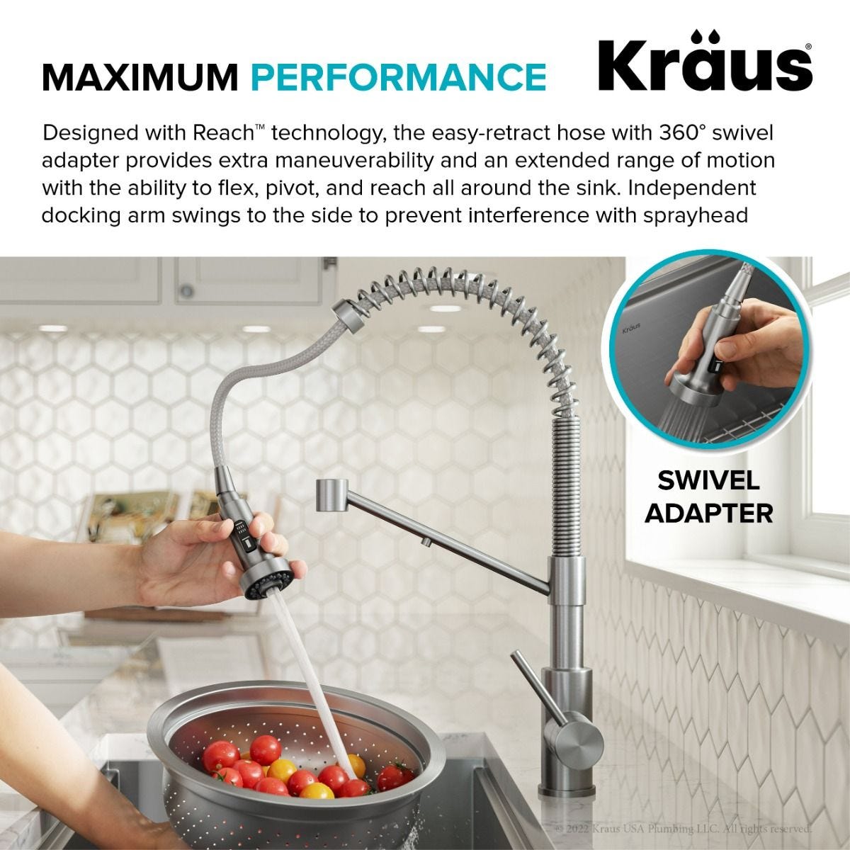 KRAUS Single Handle Kitchen Faucet with Integrated Dispenser for Water Filtration in Spot-Free Stainless Steel & Matte Black