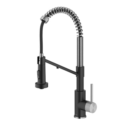 KRAUS Single Handle Kitchen Faucet with Integrated Dispenser for Water Filtration in Spot-Free Stainless Steel & Matte Black