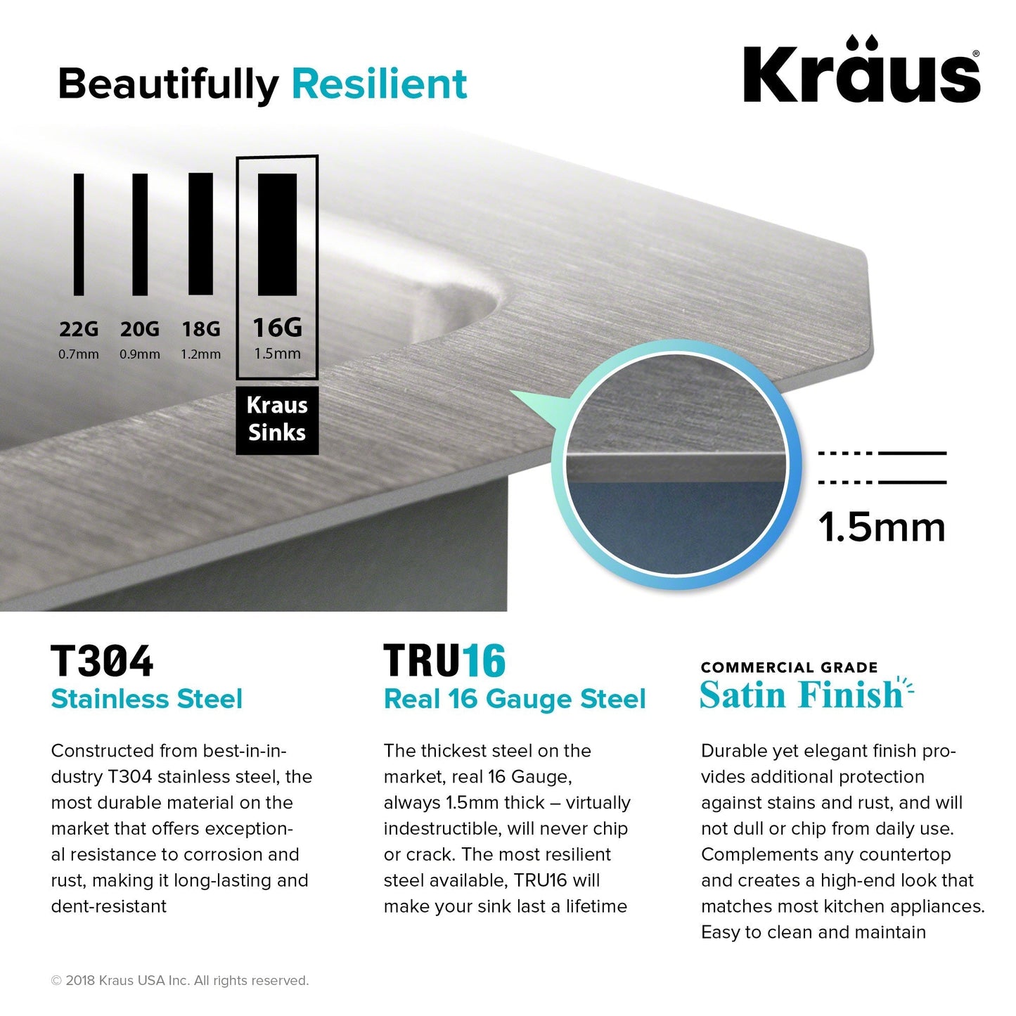 KRAUS Standart PRO 23" 16 Gauge Rectangle Undermount Single Bowl Stainless Steel Kitchen Sink - KHU101-23