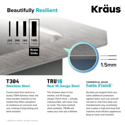 KRAUS Standart PRO 23" 16 Gauge Rectangle Undermount Single Bowl Stainless Steel Kitchen Sink - KHU101-23