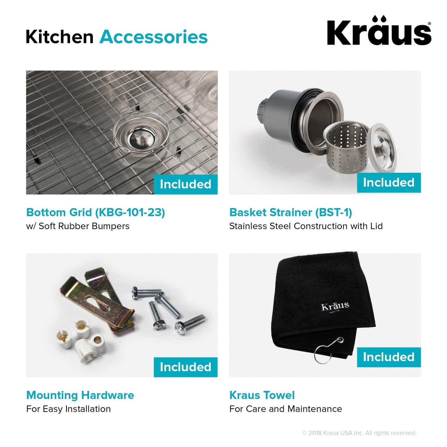 KRAUS Standart PRO 23" 16 Gauge Rectangle Undermount Single Bowl Stainless Steel Kitchen Sink - KHU101-23