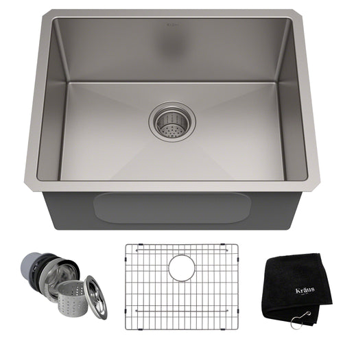 KRAUS Standart PRO 23" 16 Gauge Rectangle Undermount Single Bowl Stainless Steel Kitchen Sink - KHU101-23
