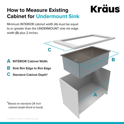 KRAUS 28" Undermount 16 Gauge Single Bowl Stainless Steel Small Radius Kitchen Sink - KHU100-28