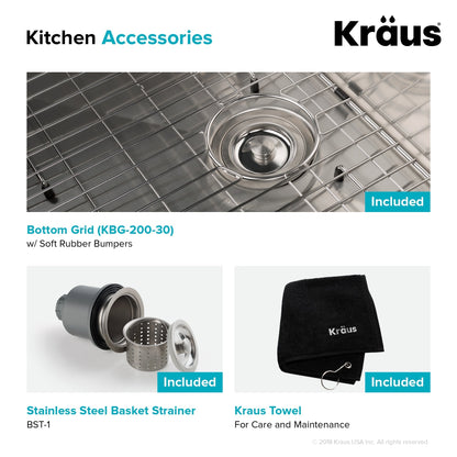 KRAUS Standart PRO 30" 16 Gauge Single Bowl Stainless Steel Farmhouse Kitchen Sink - KHF200-30