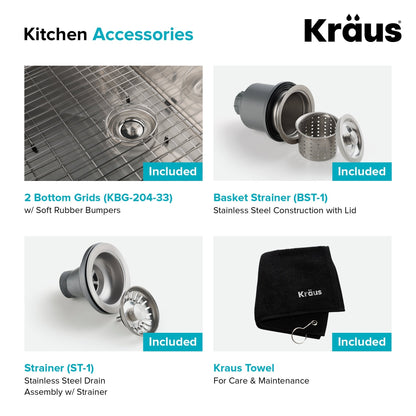 KRAUS Standart PRO 33" 16 Gauge 40/60 Double Bowl Stainless Steel Farmhouse Kitchen Sink in Stainless Steel - KHF204-33