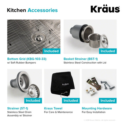 KRAUS Standart PRO 33" Undermount 60/40 Double Bowl Stainless Steel Kitchen Sink - KHU103-33