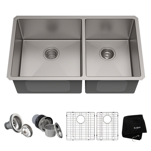 KRAUS Standart PRO 33" Undermount 60/40 Double Bowl Stainless Steel Kitchen Sink - KHU103-33