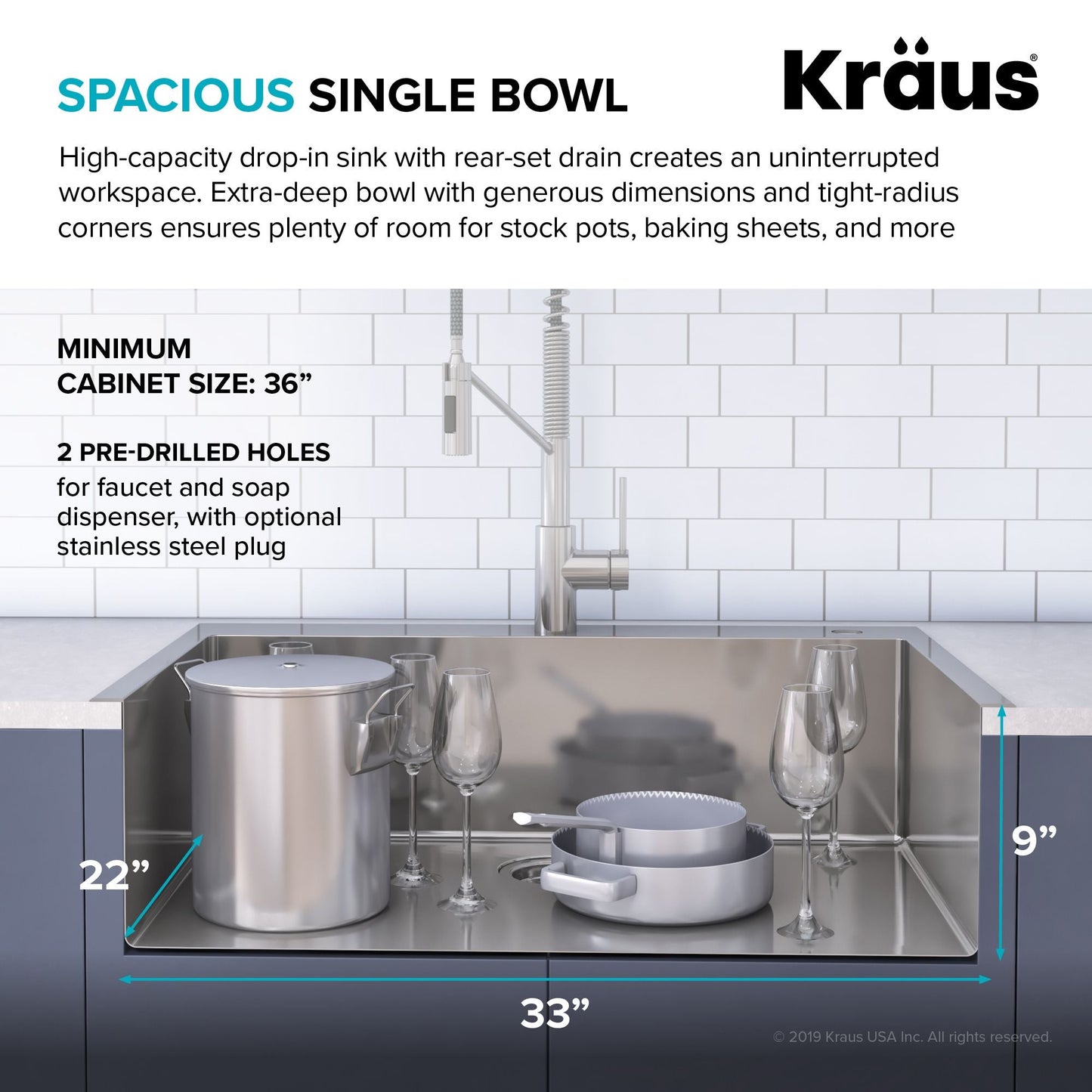 KRAUS Stark 33" Dual Mount Kitchen Sink and Pull-Down Commercial Kitchen Faucet Combo in Stainless Steel Finish