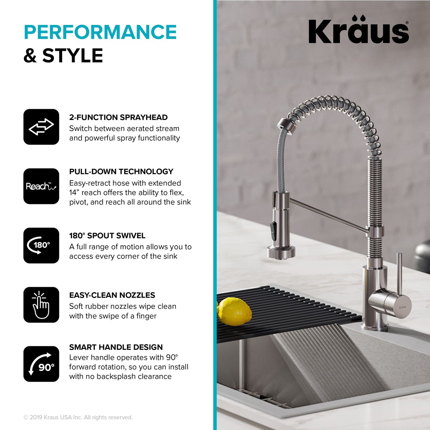 KRAUS Stark 33" Dual Mount Kitchen Sink and Pull-Down Commercial Kitchen Faucet Combo in Stainless Steel Finish