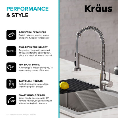 KRAUS Stark 33" Dual Mount Kitchen Sink and Pull-Down Commercial Kitchen Faucet Combo in Stainless Steel Finish