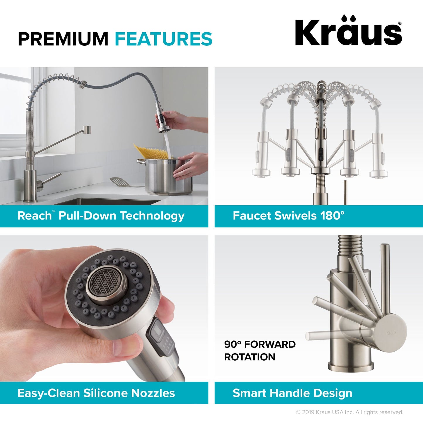 KRAUS Stark 33" Dual Mount Kitchen Sink and Pull-Down Commercial Kitchen Faucet Combo in Stainless Steel Finish