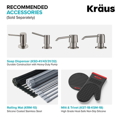KRAUS Stark 33" Dual Mount Kitchen Sink and Pull-Down Commercial Kitchen Faucet Combo in Stainless Steel Finish