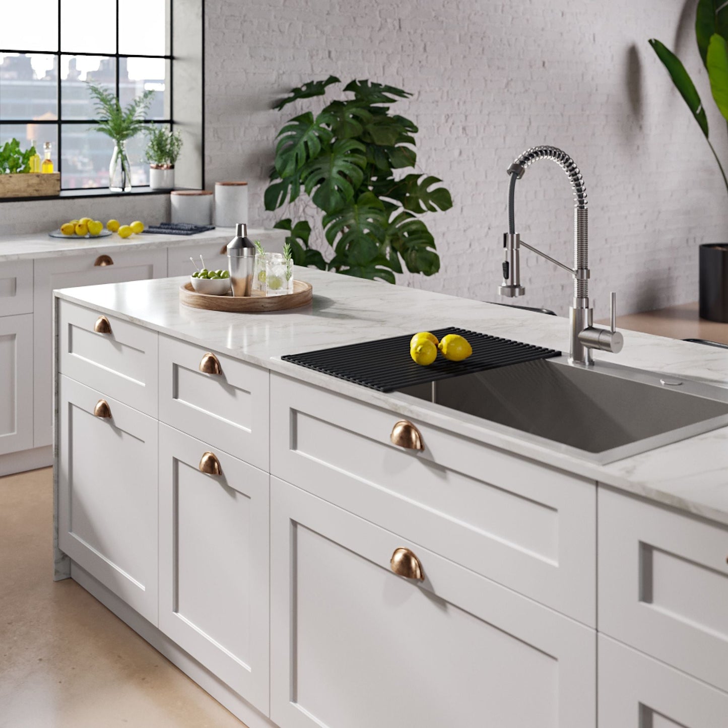 KRAUS Stark 33" Dual Mount Kitchen Sink and Pull-Down Commercial Kitchen Faucet Combo in Stainless Steel Finish
