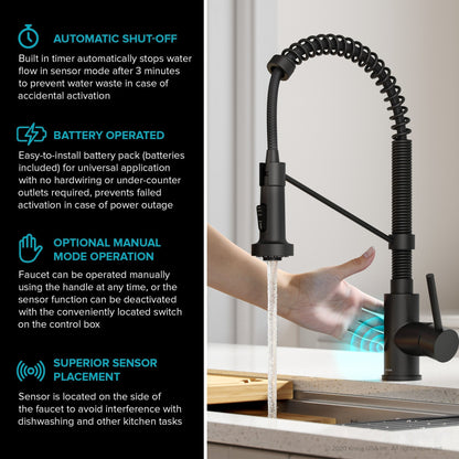 KRAUS Touchless Pull-Down Single Handle 18-Inch Kitchen Faucet in Matte Black - KSF-1610MB