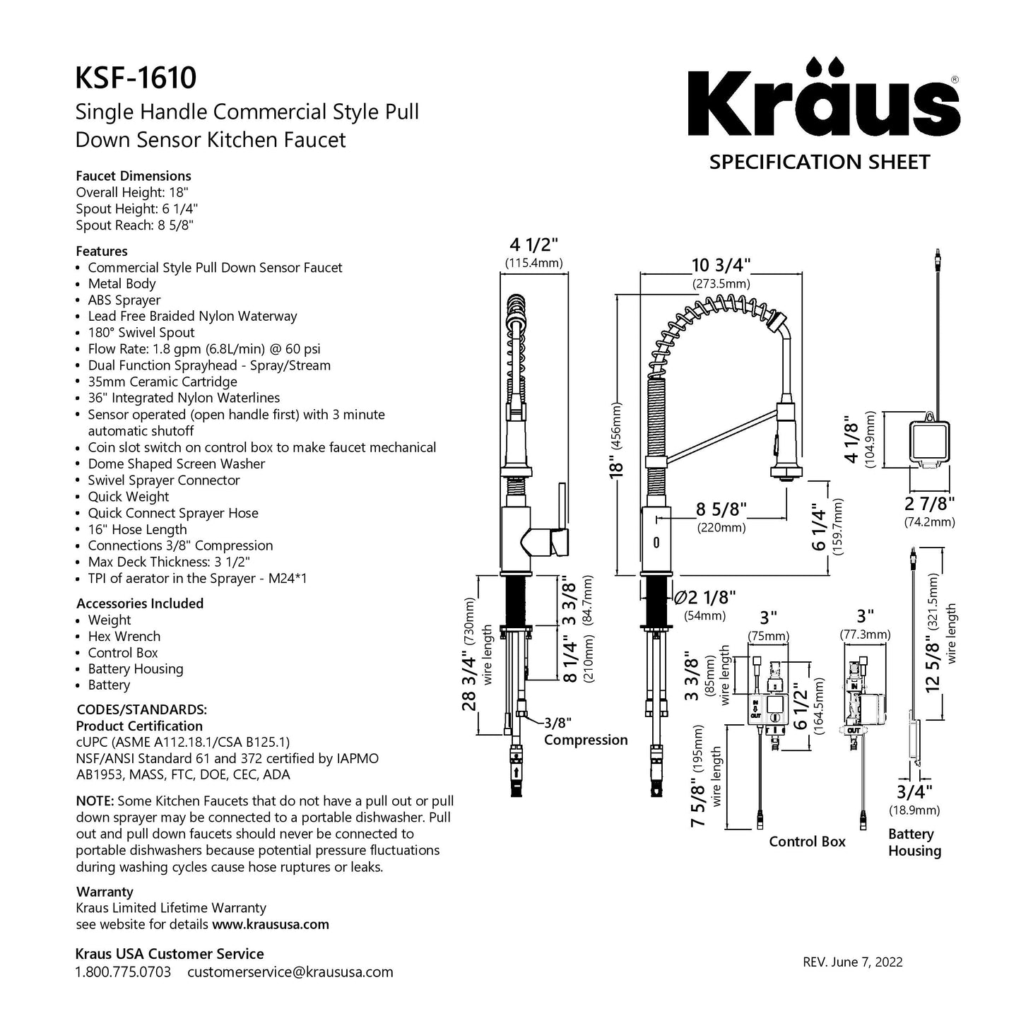 KRAUS Touchless Pull-Down Single Handle 18-Inch Kitchen Faucet in Spot Free Stainless Steel