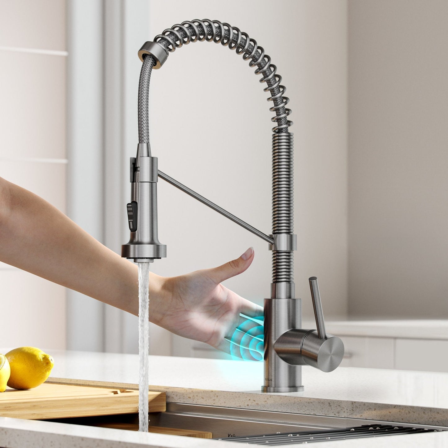 KRAUS Touchless Pull-Down Single Handle 18-Inch Kitchen Faucet in Spot Free Stainless Steel