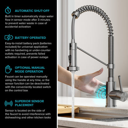KRAUS Touchless Pull-Down Single Handle 18-Inch Kitchen Faucet in Spot Free Stainless Steel
