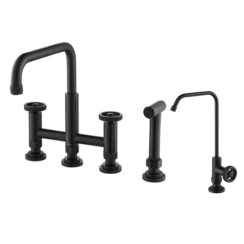 KRAUS Urbix Industrial Bridge Kitchen Faucet & Water Filter Faucet in Matte Black - KPF-3125-FF-101MB
