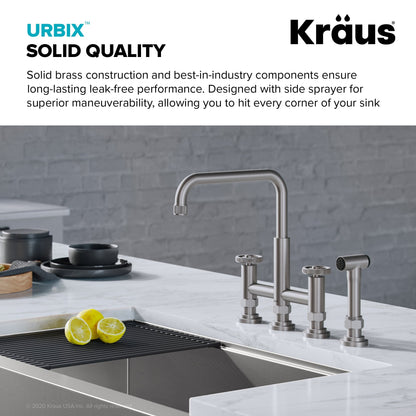 KRAUS Urbix Industrial Bridge Kitchen Faucet & Water Filter Faucet in Spot Free Stainless Steel - KPF-3125-FF-101SFS