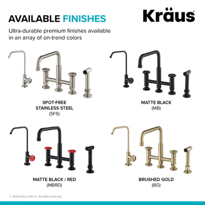KRAUS Urbix Industrial Bridge Kitchen Faucet & Water Filter Faucet in Spot Free Stainless Steel - KPF-3125-FF-101SFS