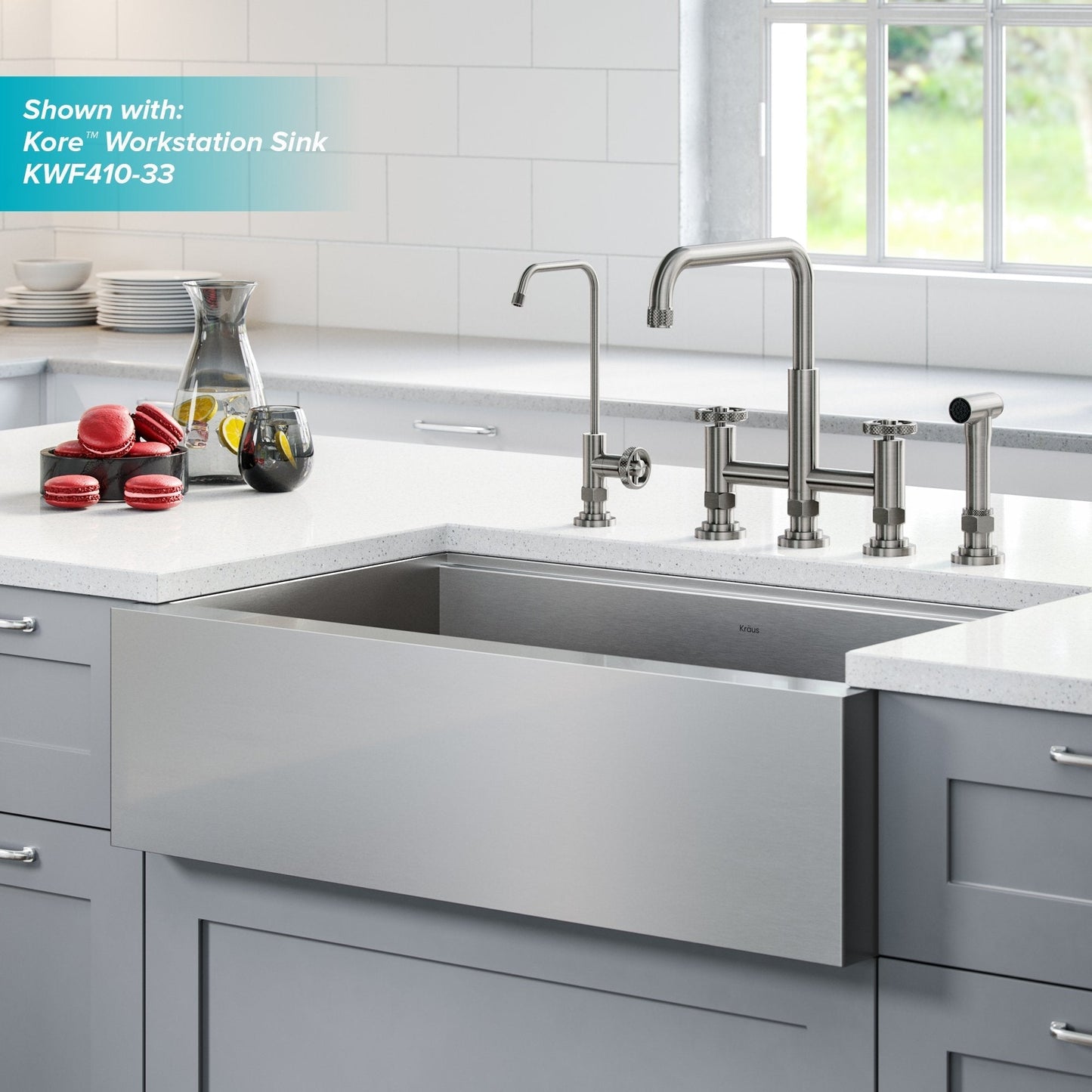 KRAUS Urbix Industrial Bridge Kitchen Faucet & Water Filter Faucet in Spot Free Stainless Steel - KPF-3125-FF-101SFS